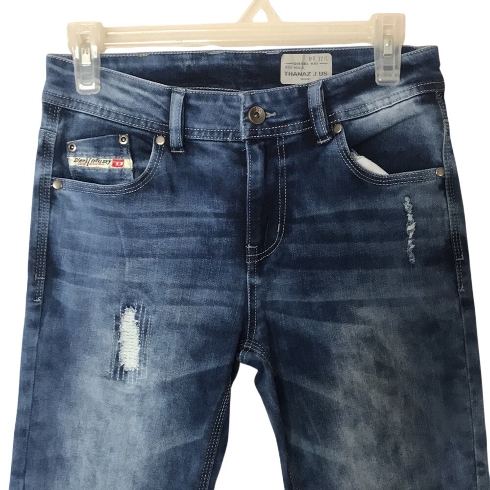 Diesel Jeans Kids Thanaz J US Skinny Distressed Denim Blue Size 14 - Picture 2 of 12